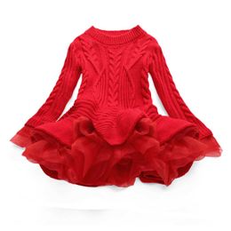 Girl's Dresses Kids Girls Tutu Dress Autumn Winter Girls Knitted Chiffon Dresses Christmas Birthday Party Children Girls Clothes