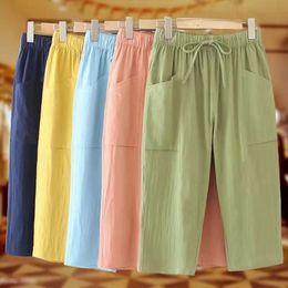 Women's Pants Capris Lucyever Summer Woman Cropped Trousers Green Pink Casual Cotton Linen Pants Women Solid Colour Loose Beach Pants 230321