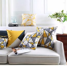 Pillow Nordic Style Cover Cotton And Linen Yellow Grey Geometric Striped Printed Decorative Pillows Home Sofa Chair Bed Decor