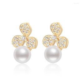 Stud Earrings Lnngy 14K Gold Filled 6-6.5mm Natural Cultured Freshwater Pearl Orchid Flower Women Fine Jewellery