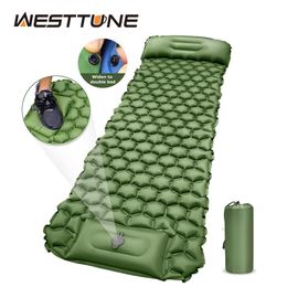 Outdoor Pads SelfInflating Mat with Pillow Splicing Double Inflatable Mattress Outdoor Sleeping Pad for Camping Equipment Travel Air Matt 230320