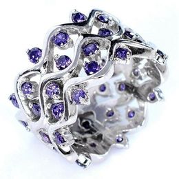 European Fashion Woman Girl Party Wedding Gift Silver Purple Wave Amethyst Ring