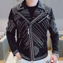 Men's Jackets High Quality Luxury Drill Jaqueta Bomber Diamond Coat Fashion s Punk Club Outfit Slim 230321