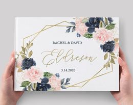 Other Event Party Supplies Wedding Guest Book Pink Navy Blue Flower Wedding Book 36 Pages Guestbooks Custom Name Date Signing Book for Weddings 230321