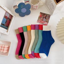 Men's Socks 1 Pair And Women's Color Matching Simple Versatile Pure Retro Stockings