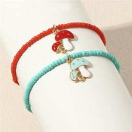Charm Bracelets Mushroom Pendant Bracelet For Girls Beads Friendship Adjustable Fashion Jewelry Accessories Kids Gift 2023