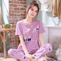 Women's Sleepwear 2pcs/set Short T-Shirt trousers pijamas set women's Summer sleepwear cotton Sleep tops pants woman pijamas pyjama pour femme 230321