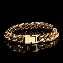 Charm Bracelets Hip Hop Jewelry Miami 18K Gold Plated Stainless Steel Cuban Bracelets Link for Men 230320