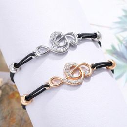 Charm Bracelets Gold Silver Plated Musical Notes Black Rope Adjustable Bracelet Female Gift Handmade Jewellery Accessories For Women