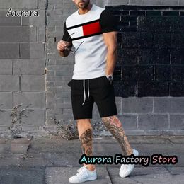 Mens Tracksuits Summer Fashion Trend Tracksuit Causal Solid Colour TShirt Shorts Set Male Oversized Clothing Outfit 3D Printed Streetwear 230321