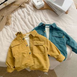 Kids Shirts Baby Boy Girl Cotton Corduroy Shirt Fleece Inside Infant Toddler Warm Shirt Outwear Autumn Spring Winter Baby Clothes 1-7Y 230321