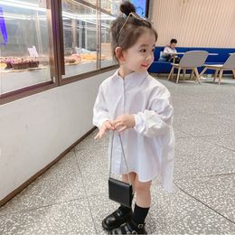 Kids Shirts White Shirt Kids Girls Long Sleeve Children Korean Loose Solid Square Collar Blouse School Clothes Blusa Infantil Chemise Teeny 230321