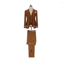 Men's Suits ( Jacket Vest Pants ) Cenne Des Graoom Men Tailor-Made Costume Homme Casual Business Formal Wedding Groom Brown