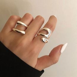 Minimalist 925 Stamp Rings for Women Fashion Creative Hollow Irregular Geometric Birthday Party Jewelry Gifts