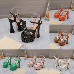 Designer Sandals Women Platform Stud sandals Interlocking Embossed Mules Mini Double G Waterproof Shoes Ankle Strap Chunky High Heels