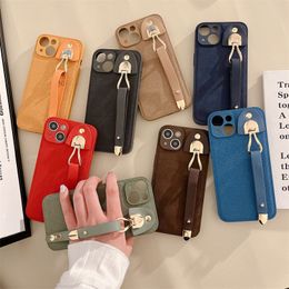 Leather Wrist Strap Bracket Phone Cases For iPhone 14 Pro Max Plus iPhone14 13 12 11 X XS XR Kickstand Shockproof Camera Lens Protective Soft PU Back Cover