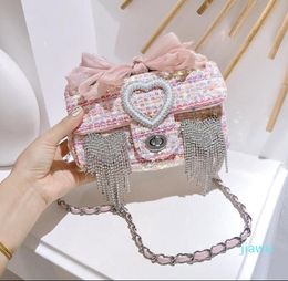 Designer-Evening Bags Luxury Heart Diamond Small Handbags Women Designer Bling Rhinestones Tassel Shoulder Bag Sweet Ladies Stylish Crossbody