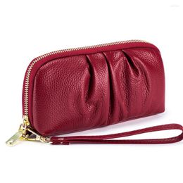 Wallets Cowhide Women Long Handbag Women's Soft Leather Mobile Phone Bag Large Capacity Brand Wrinkled Clutch Purse