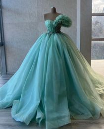 Blue Elegant Ball Gown Prom Dresses Sleeveless V Neck Appliques Sequins Floor Length Beaded 3D Lace Folds Ruffles Evening Dress Bridal Gowns Plus Size Custom Made