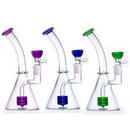 Wholesale Triangle Recycler Glass Beaker Bong Water Pipe 14mm Joint Dab Rig Ash Catcher Smoking Piece with Male Glass Oil Bowl Cheapest Dhl Free