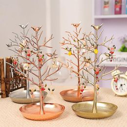 Jewellery Pouches Alloy Tree Display Stand Holder Organiser Tower For Earring Necklace Ring Pendant Bracelet Cases Black Rose Red