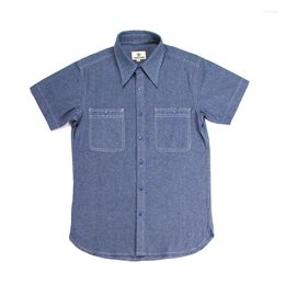 Men's Casual Shirts Repro US Navy Vintage Chambray Short Sleeve Men's Workwear Light Blue