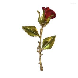 Brooches Vintage Red Rose Flower Elegant Green Enamel Bouquet Brooch Pins Metal For Wedding Women Jewelry