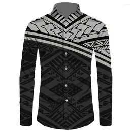 Men's Casual Shirts Polynesian Tribal Clothing Fashion Samoan Clothes Top Quality Tattoo Plus Size Long Sleeve O-neck Men