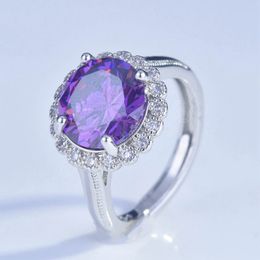 Silver Color Ring For Women Eternity Purple CZ Rings Trendy Big Crystal Lovely Ring Open Resizable Vintage Ring