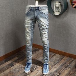 Men's Jeans Fashion Streetwear Men Light Blue Destroyed Ripped Slim Fit Baggy Pants Italian Vintage Designer Hip Hop1