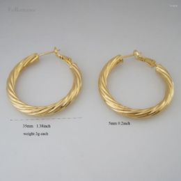 Hoop Earrings TOP QUALITY PLAIN TWIST - YELLOW GOLD PLATED ROUND 35 MM 1.38" EARRING BAND WIDTH 5 0.2 INCH