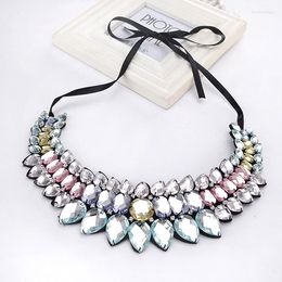 Choker 2023 Crystal Glass Clear Necklace Women Rhinestone Pendant Necklaces Ribbon Bib Collar Female Accessories