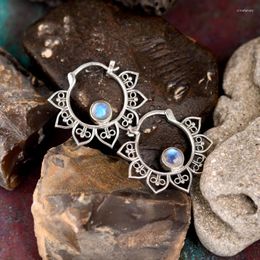 Dangle Earrings Sunflower Vintage Circle For Women Antique Silver Color Personalized Moonstone Party Vacation Jewelry Girl Gift