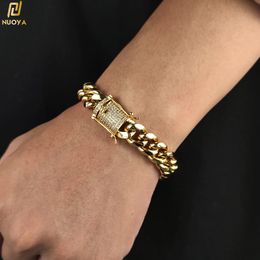 Charm Bracelets Iced Out CZ Hip Hop Stainless Steel 18k Gold Plated Cuban Link Bracelet for Women Men Luxury Bracelets on Hand Jewellery Gifts 230320