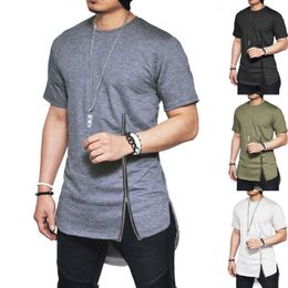 Men's T-Shirts Men's Short Sleeve Mid Zipper T shirt Hip Hop Solid Streetwear Tee Shirt Side Slit T-shirt Men Longline Swag Hem Funny Tee Tops 230321