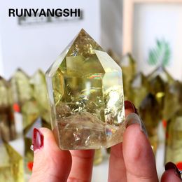 Decorative Objects Figurines Highquality Brazilian Smoky Citrine Crystal Tower Healing Obelisk Yellow Quartz Wand Ornament for Home Decor Energy Pyramid 230320