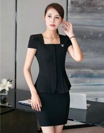 Women's Suits & Blazers Female Skirt For Women Business Work Wear Sets Ladies Summer Beauty Salon Office Uniform Styles Black