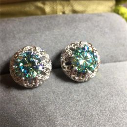 Stud Earrings Geoki Vintage 925 Sterling Silver 1 Ct Passed Diamond Test Green Blue Moissanite Hollow Luxury Engagement Jewelry Gift