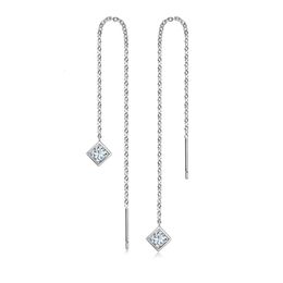 Ear Cuff IOGOU Real 925 Silver Princess Cut 4*4mm Long Chain Dangle Earrings for Women Original Collection Jewellery 230320