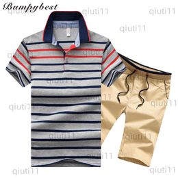 Men's Tracksuits Bumpybeast Two Piece Set Men's Sportswear Striped Tracksuit Men Suits Summer Sweatsuit Mens Short Sleeve T-shirt Sets M-4XL T230321
