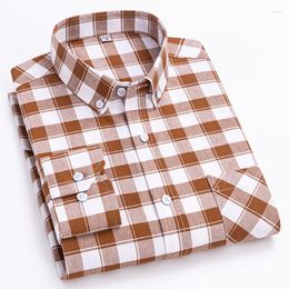 Men's Casual Shirts Men Pure Cotton Oxford Social Long Sleeve Shirt Soft Fashion Button-up Plaid Western Checkered Clothing