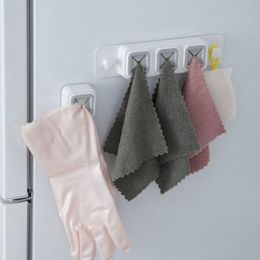 Hooks & Rails Towel Holder Sucker Cloth Hanger Rack Three-hole Stopper Storage Free Perforated Rag With Two Hook Kitchen Gadget