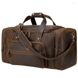 Duffel Bags MAHEU Large Travel Bag Genuine Leather Vintage Style Luggage Men Male Duffle Travelling Weekender For Man