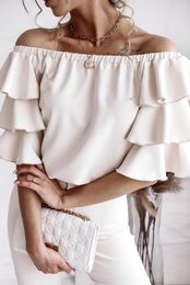 Women's Blouses Apricot Tiered Ruffled Half Sleeve Off Shoulder Blouse For Women