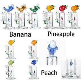 Unique Bong Banana Pineapple Peach Shape Fruit Glass Bongs Hookahs Showerhead Percolator 7 Inch Heigh Water Pipes With 14mm Female Jiont 5mm Thickness Oil Dab Rigs
