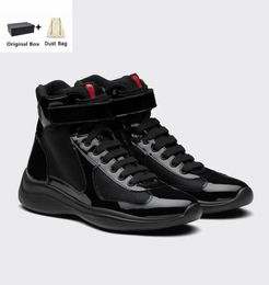 Top Designer Men Americas Cup High-top Sneakers Shoes Bike Fabric Patent Leather Runner Sports Comfort Outdoor Casual Waking EU38-46 Box