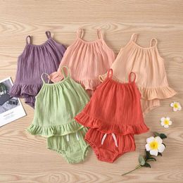 Clothing Sets 024M New Newborn Infant Baby Girls Boys Clothes Sets Solid Sleeveless Vest TopsShorts 5 Colors Fashion Summer Outfits Z0321