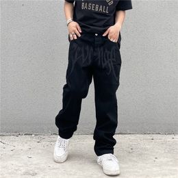 Men's Pants Y2K Emo Fashion Black Streetwear Embroidered Low Rise Baggy Jeans Trousers Straight Hip Hop Alt Denim Male Clothes 230320