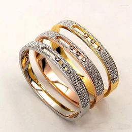 Bangle Stainless Steel Slide Lover Bangles Full Crystal Stone Bracelets For Women Girls Gift Friends Buage