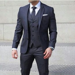 Men's Suits Navy Blue Business Men Slim Fit 3 Piece Groom Tuxedo For Wedding With Pants Male Fashion Jacket Waistcoat Formal Costume